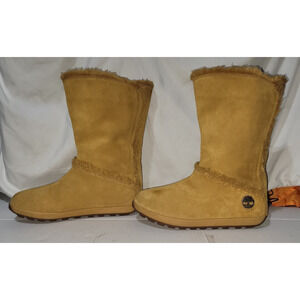 Timberland Mukluk Tall Winter Boots Womens Sz 8.5 Brown Leather Faux Fur Pull On
